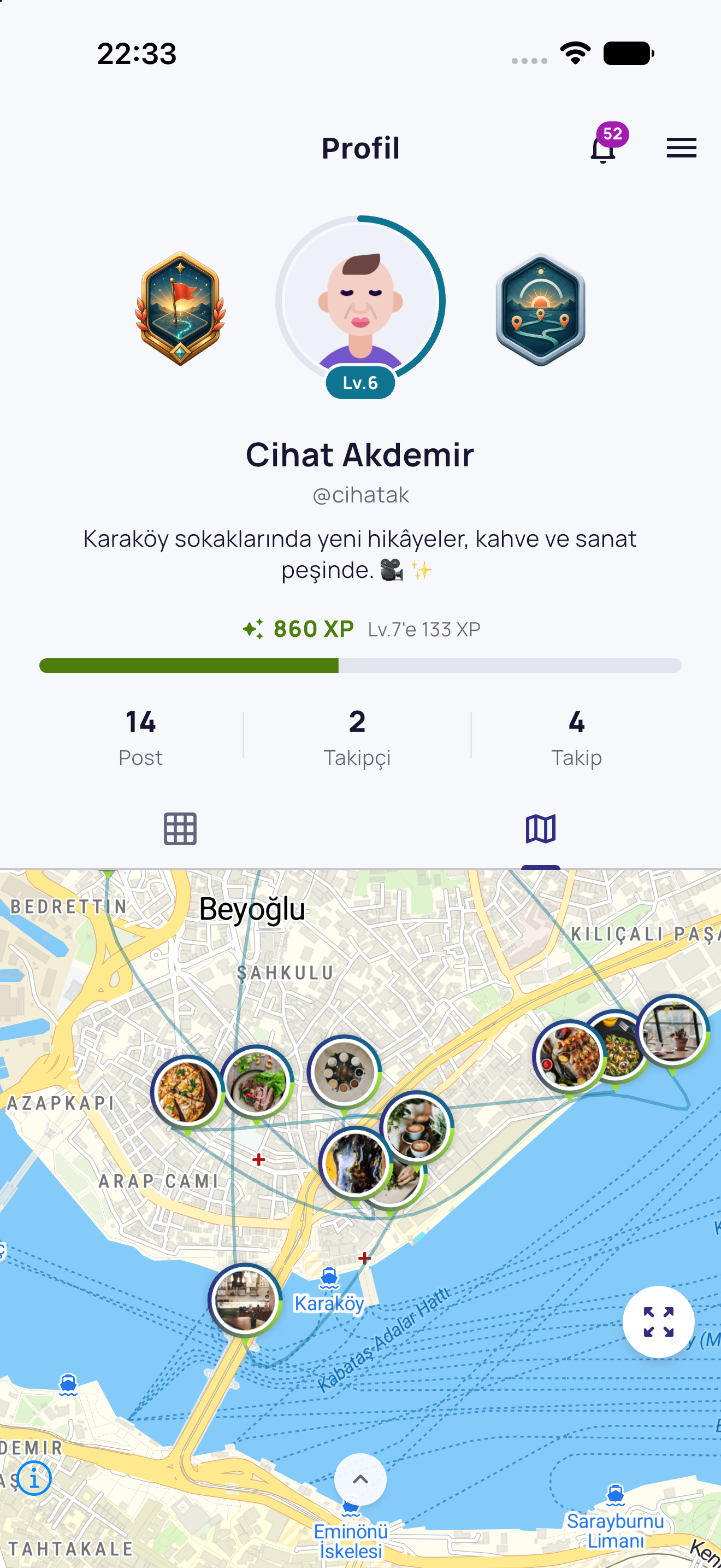 Profil ve yolculuk ilerlemesi